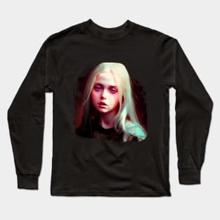 Beautiful portrait of a fantasy girl looking desperately shocked by mind-boggling events Long Sleeve T-Shirt